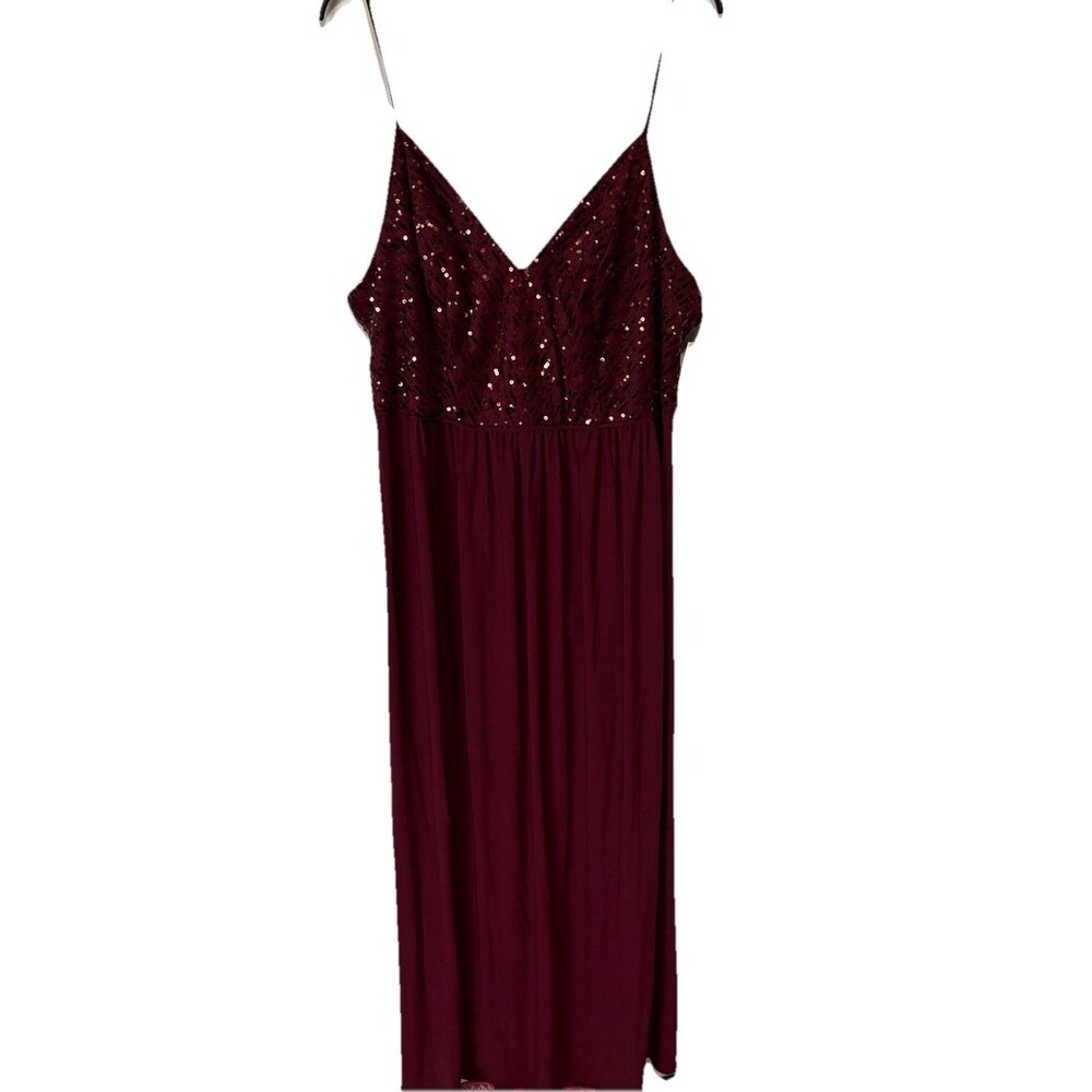 Davids Bridal DB Studio Spaghetti Strap Sequin Bodice Formal Dress Sz 18 Merlot‎